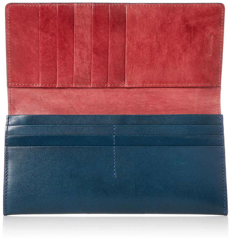 Tachiya Tochigi Leather Two-Tone Long Wallet with Internal Zipper, Navy Tochigi Leather