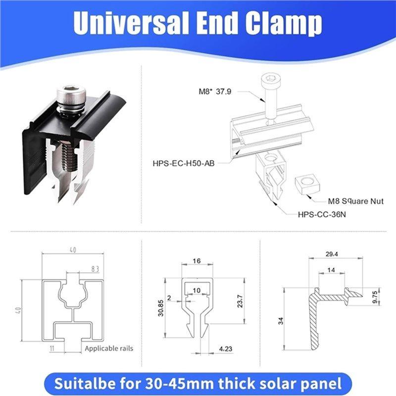 A25F-Solar Panel Bracket Terminal Clips(6Pcs), Aluminum Alloy Fixing Clip Set, Solar Panel Clips For Flat Roofs Installation