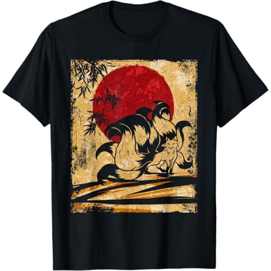 Nine Tailed Fox Japanese Art Retro T-Shirt Mali Mens Womens Tank Top Sweatshirt Hoodie Longsleeve 1988 Black S