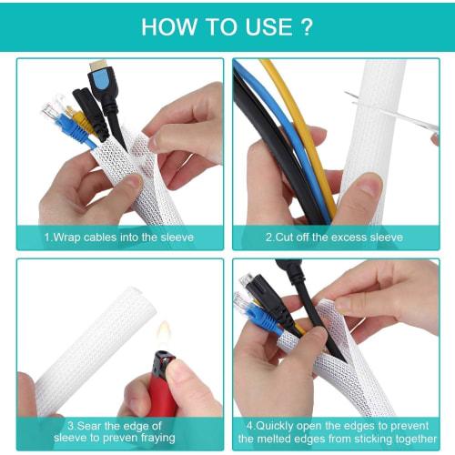 ZhiYo Braided Cable Sleeve, White, Approximately 3m Length, Expandable 12-18mm Diameter, Cable Storage Sleeve, Anti-Bite Wiring Cover for Car/Home/Off