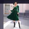 Autumn and Winter Solid Color Outside Long-sleeved Dress Commuter V-neck Pleated High-waisted Dress