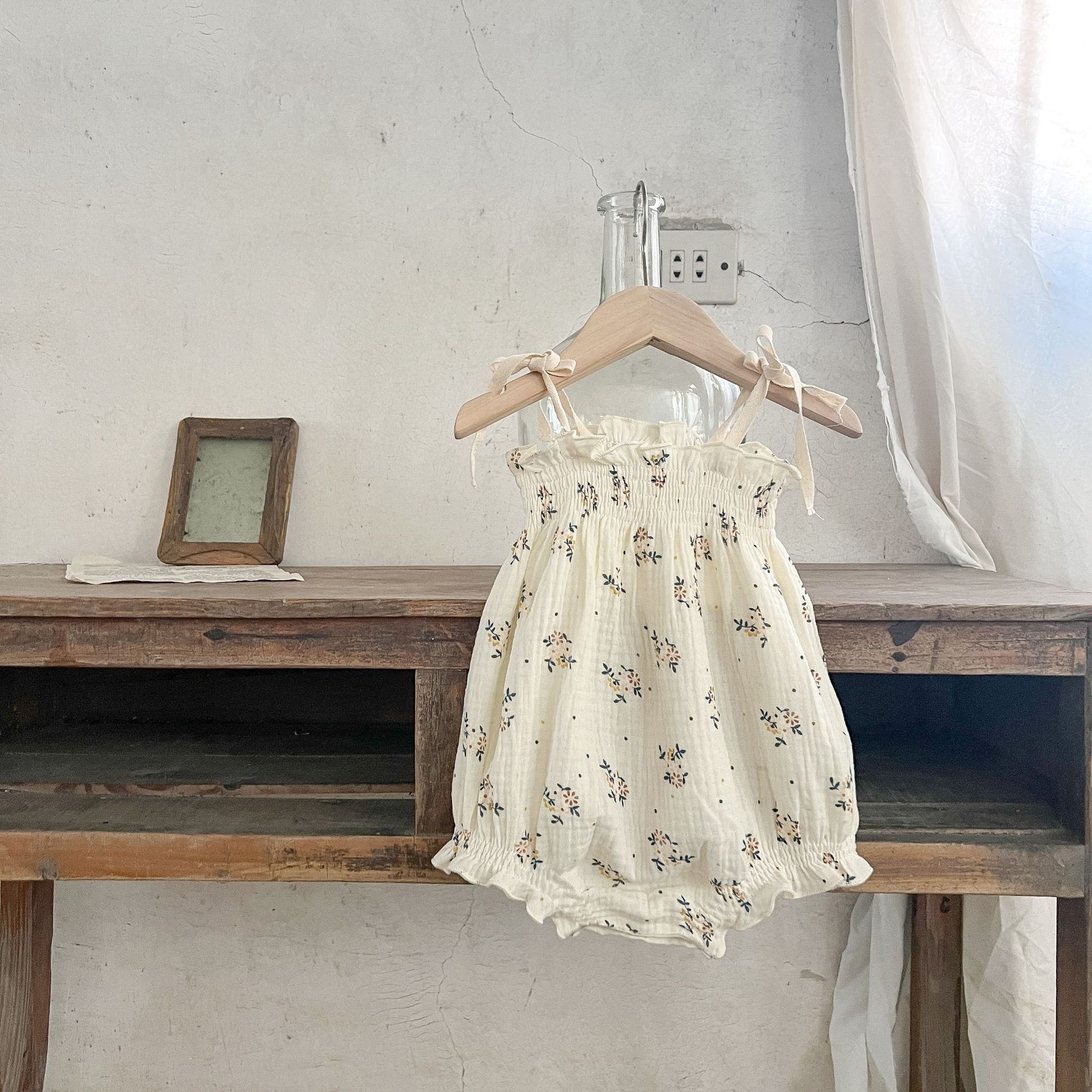 Baby Girl Summer Cotton Floral Romper With High Waisted Ruffle Shorts Set Cute Short Sleeve Playsuit Outfit 66cm