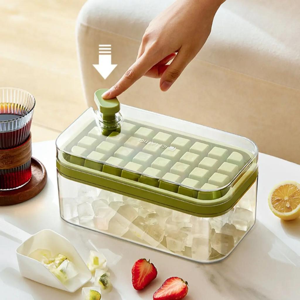 1set-Ice Cube Trays - Free Plastic Trays with Lid,Bin&Scoop-High Capacity,Stackable&Easy Release for Freezer,Whiskey & Cocktails