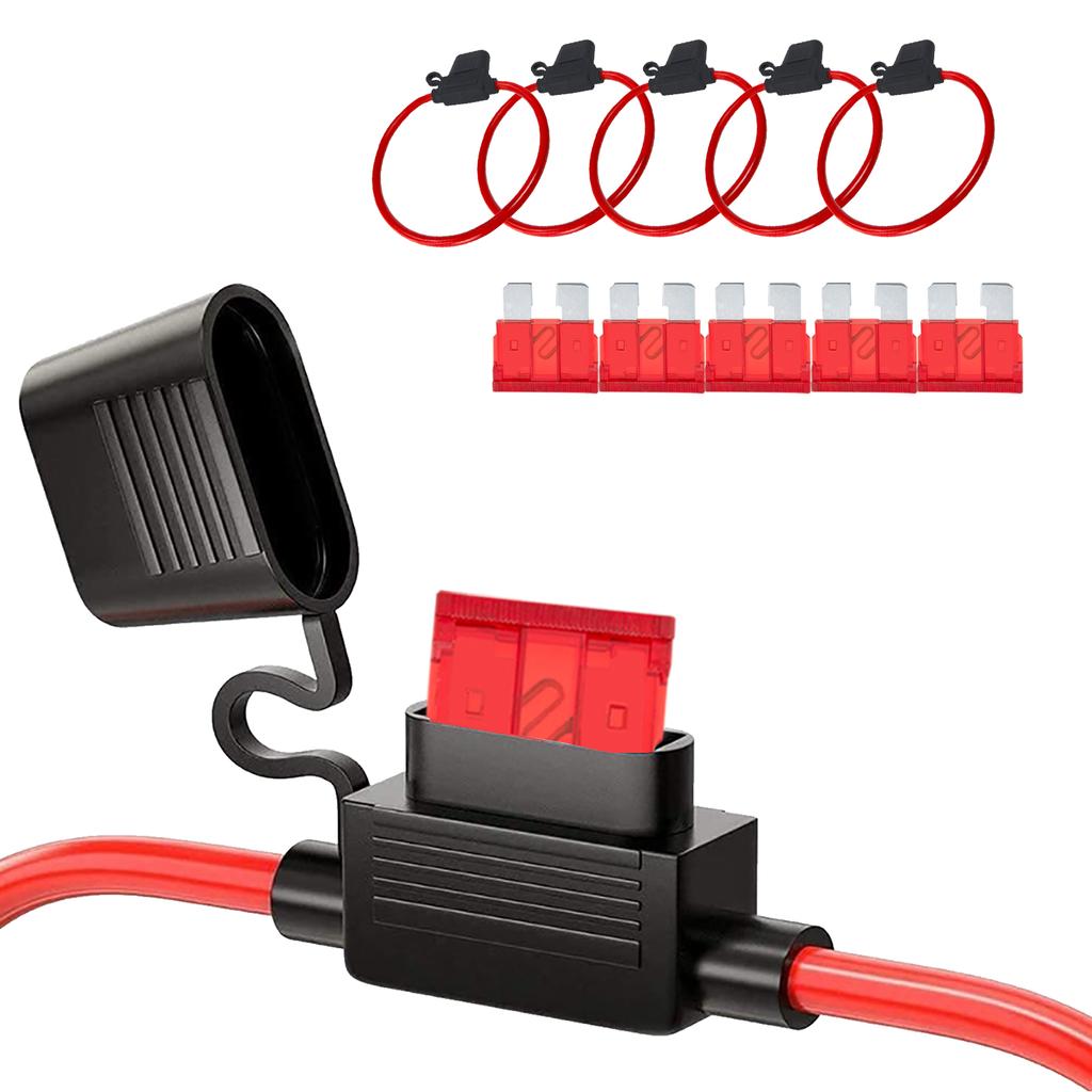 5Pcs 14 AWG Inline Fuse Holder Kit Waterproof 12V Automotive Blade Fuse 15A Fuses for Car Boat Marine RV Truck 12V Relay Harness