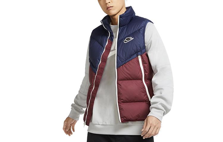 Nike Down Vests Men s Navy Blue & Red Multicolor Stand Collar Moderate Other CU4415-410 S