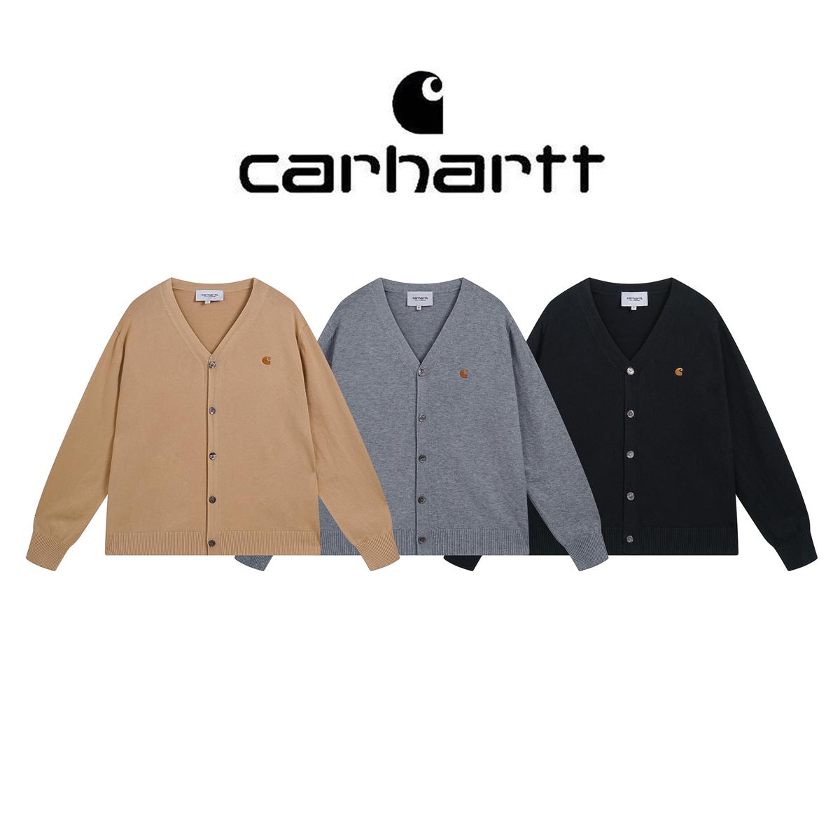 

Carhartt Осень и зима Вышитый логотип мужской высококачественный кардиган V-образный вырез вязаный свитер M чёрный