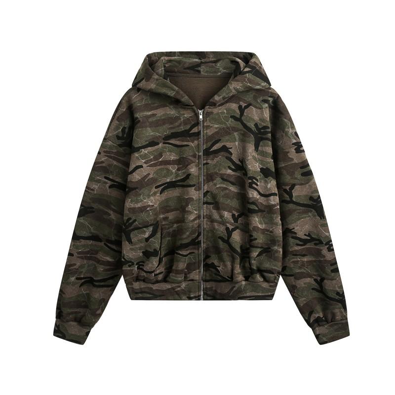 Magic Bear Unisex 2026 Fall Winter Camo Zip Hoodie Streetwear Couple Cardigan
