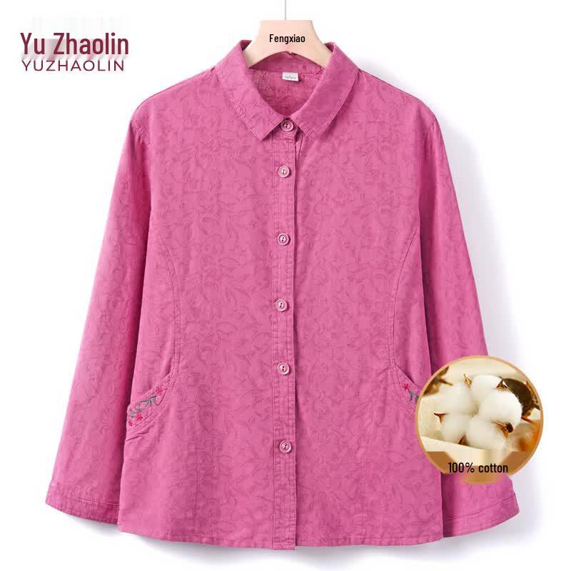 YUZHAOLIN Women s 100% Cotton Floral Nine-Quarter Sleeve Shirt 5XL