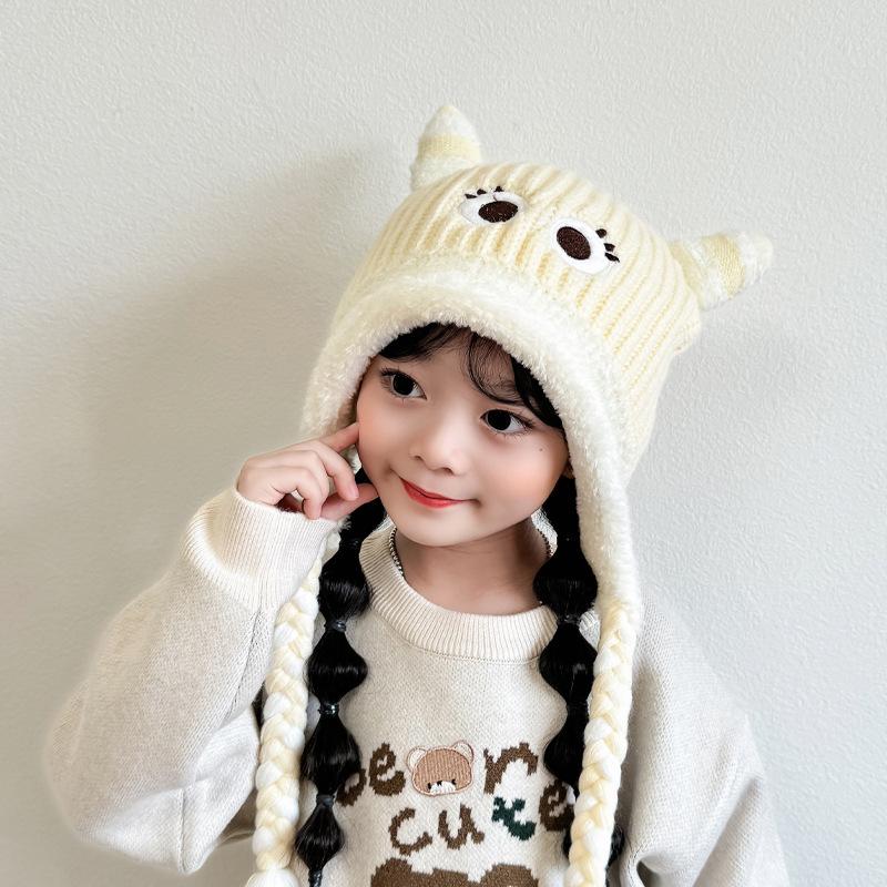 

New baby pullover hat cartoon cute woolen hat woolen hat for men and women in winter thickened and cute fluff children One size белый