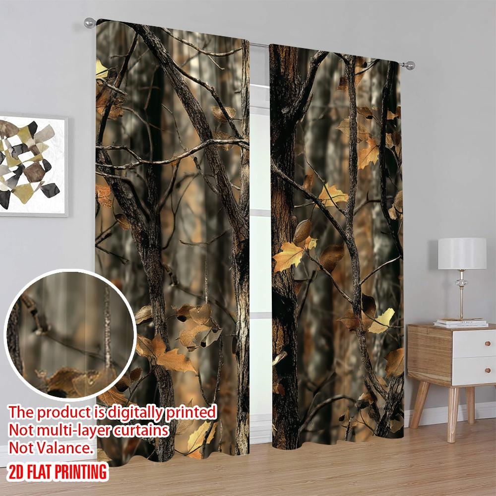 Set Of 2 Flat Printing Drapes Camo Tree Versatile Polyester Without Electricity Birthday Party Perfect Apartment Curtain