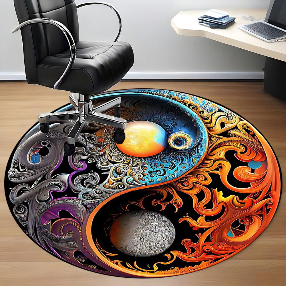 1PC Cosmic Yin-Yang Chair Carpet for Office Non-Slip, Lightweight, Machine Washable Rug for Office, Sleeping, Room - Holiday DecorPolyester,