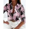 Women's Shirts Elegant Vintage Fashion Geometric Autumn Lapel Neck Blouse Womens Tops Long Sleeve Printed Shirts Womens Clothing