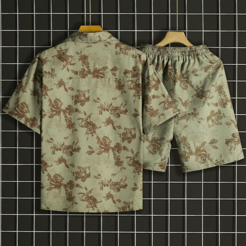 Hawaiian Floral Short-Sleeve Shirt Set for Men - Trendy Beachwear & Vacation Outfit