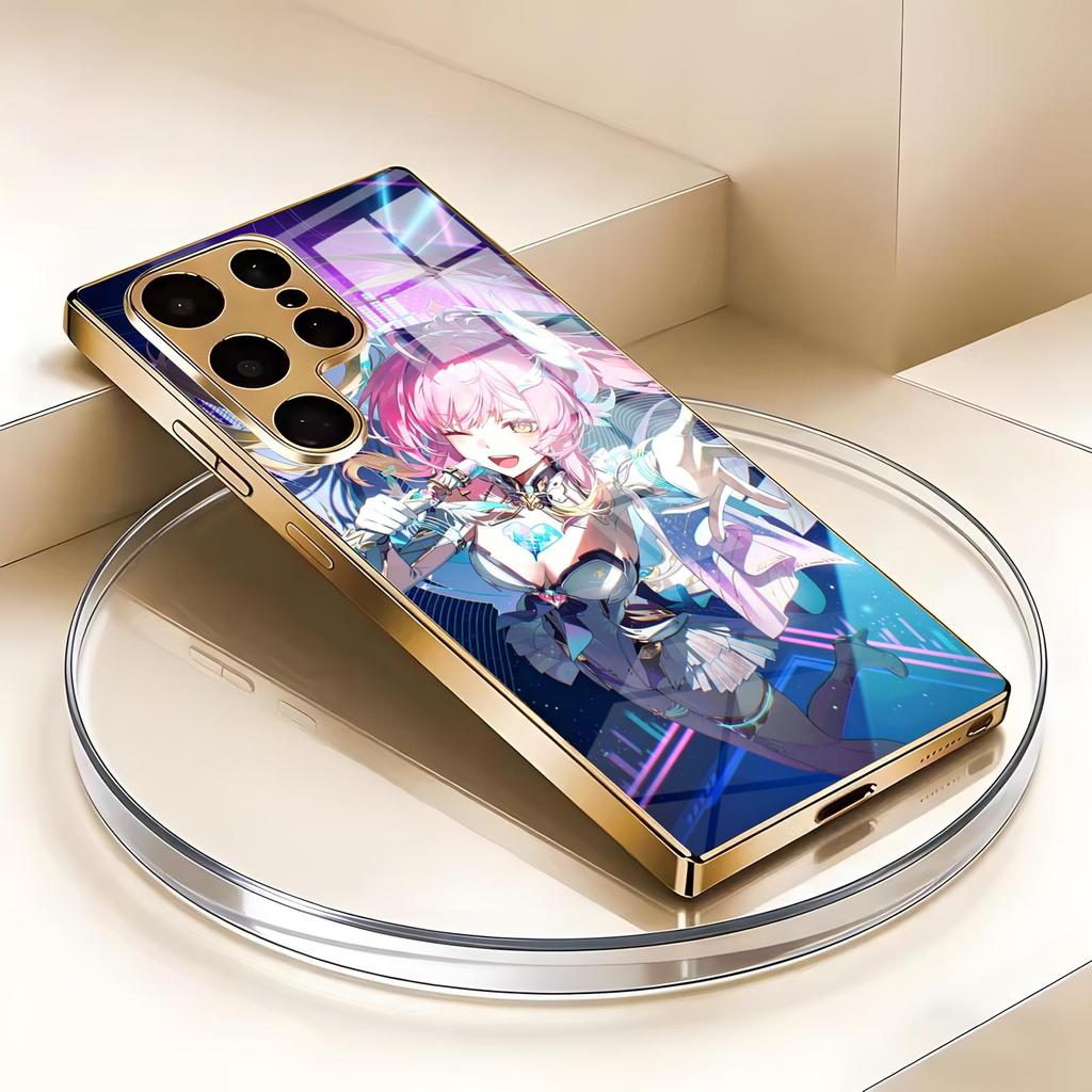 Phone Case For Samsung S26 S25 S24 S23 S22 S21 Plus Ultra Note20 Electroplated glass Phone Case Wuthering Waves AEMEATH