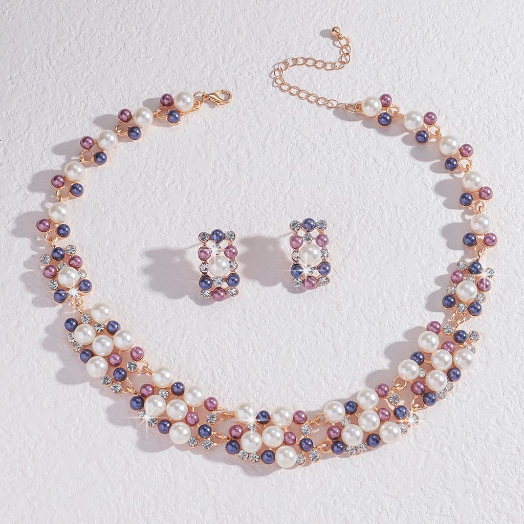 3PC Women's Fashion Multi Color Imitation Zircon Necklace Earrings Zircon Set Wedding Party Festival Gift-8352