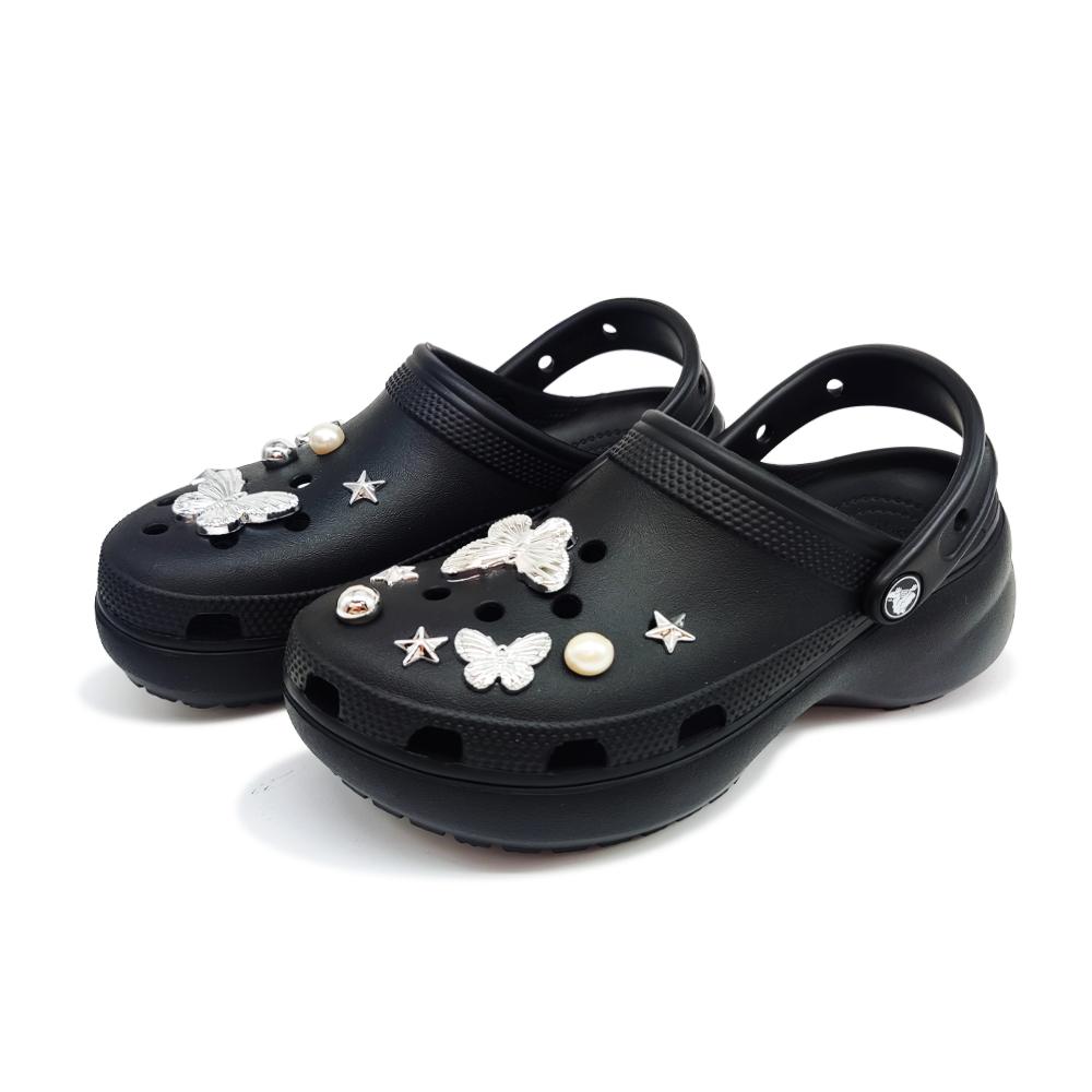 Crocs Classic Platform Clog Aoyama Electroplated Butterfly Gift Box Versatile Cloud Fashion Casual Hole Shoes Women's Black