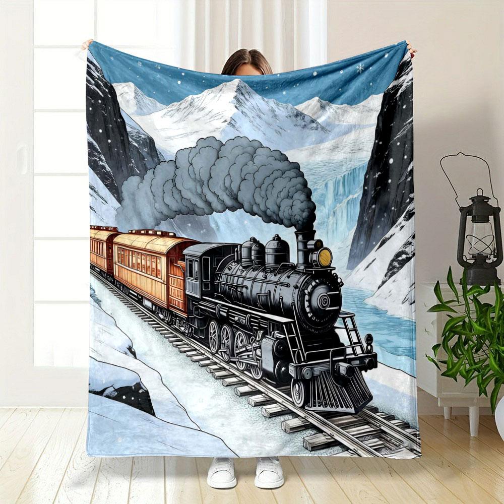 Multi Size Retro Steam Locomotive Print Blanket Home Travel Camping for Adults and Kids Luxury Gifts  Picnic Blanket