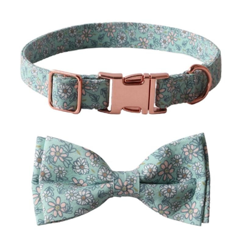 Fashion Dog Collar+Leash+Necktie Set Completes with Colorful Floral Print Bow Perfect for Pets Outstanding in the Crowd