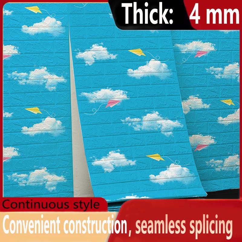 3D Self-Adhesive Wall Cover 70Cm*10M Continuous Water-Repellent Imitation Brick Wall Decals Wallcovering Living Room Home Decoration