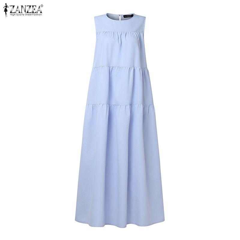 ZANZEA Women Casual Round Neck Summer Sleeveless Dress