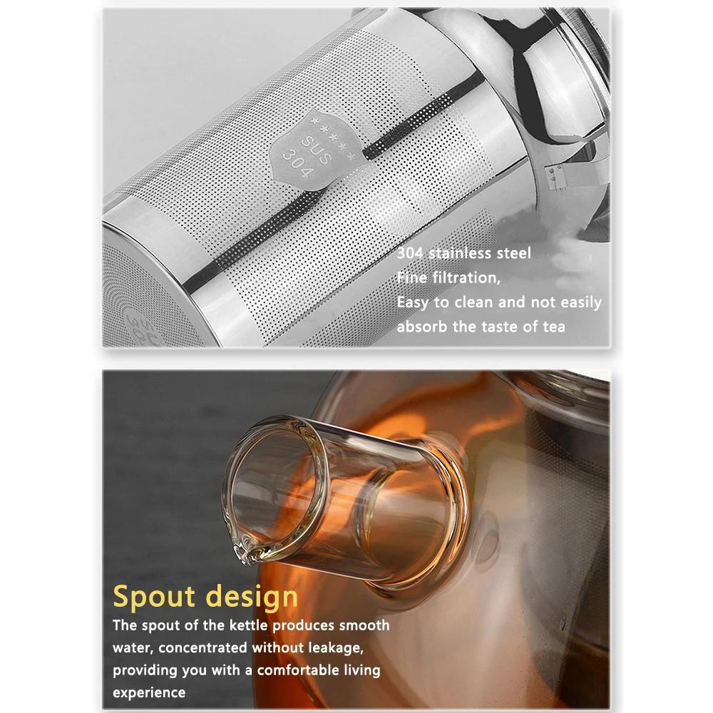 800/1500ml Glass Teapot with Stainless Steel Infuser , Removable Infuser, Home, Camping and Travel Teapot, Loose Leaf Tea Brewer