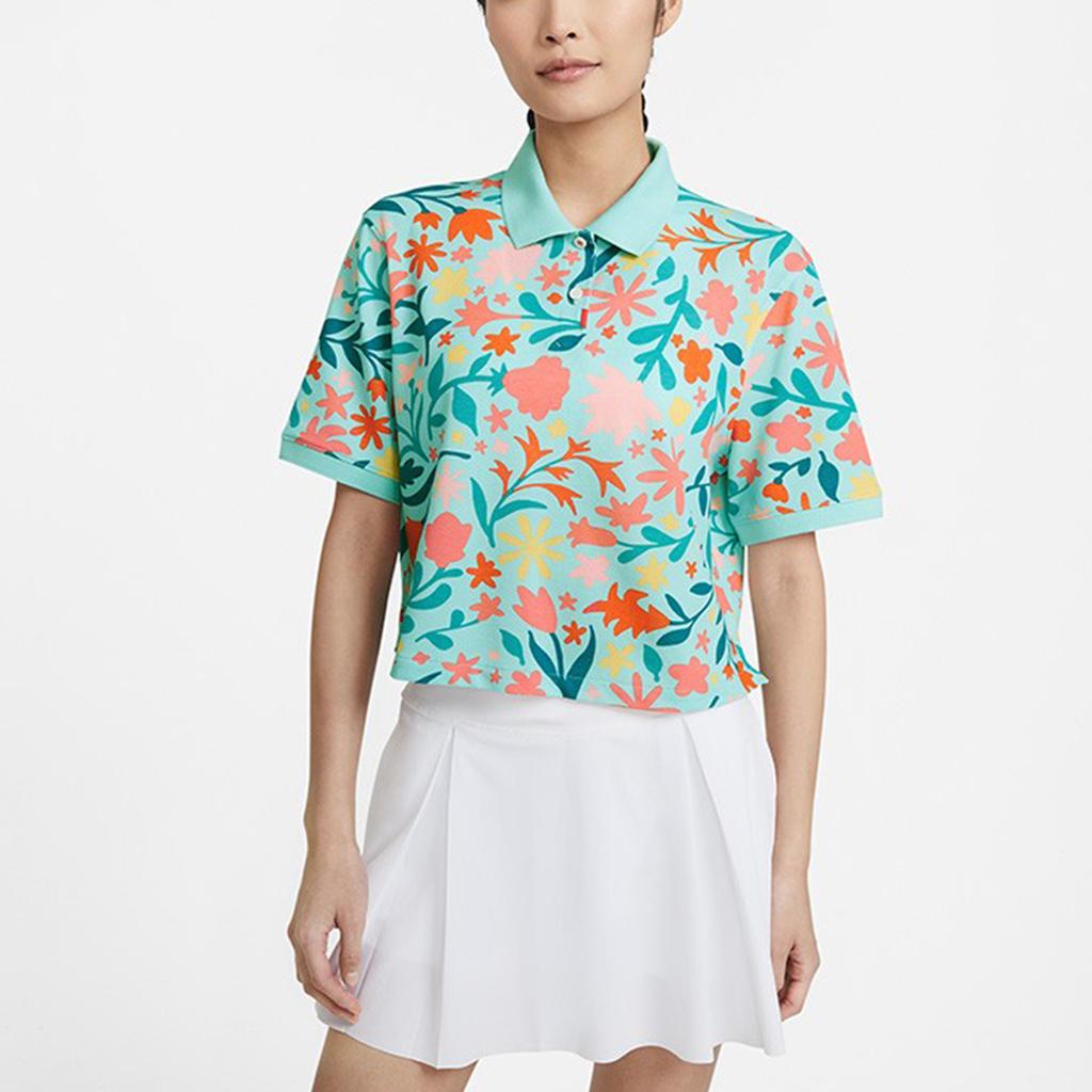 Nike Asthe Nk Koszulka Polo z Krótkim Rękawem Wzór Casualowa Oddychająca Koszulka Polo Damskie topy Szmaragdowy DD0487-382