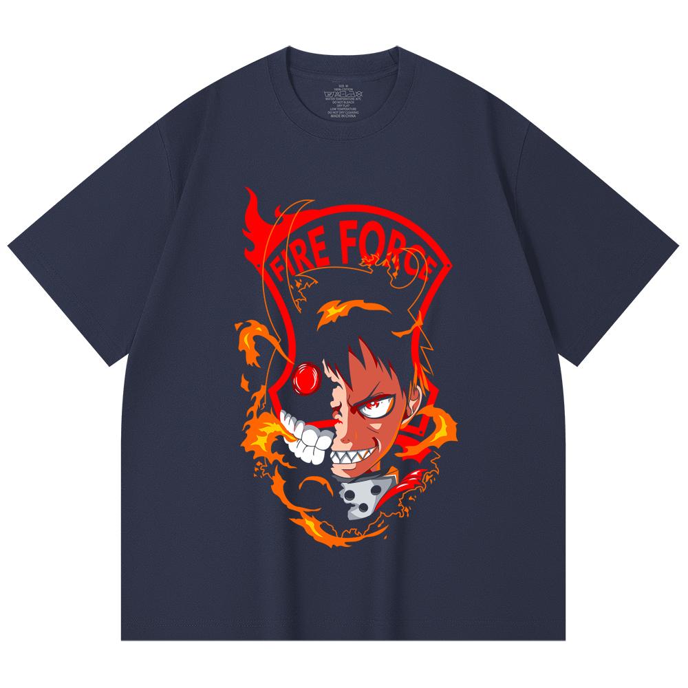 230 Gsm 100% Cotton Fire Force V1 Shinra Print Unisex Heavy Cotton T Shirt
