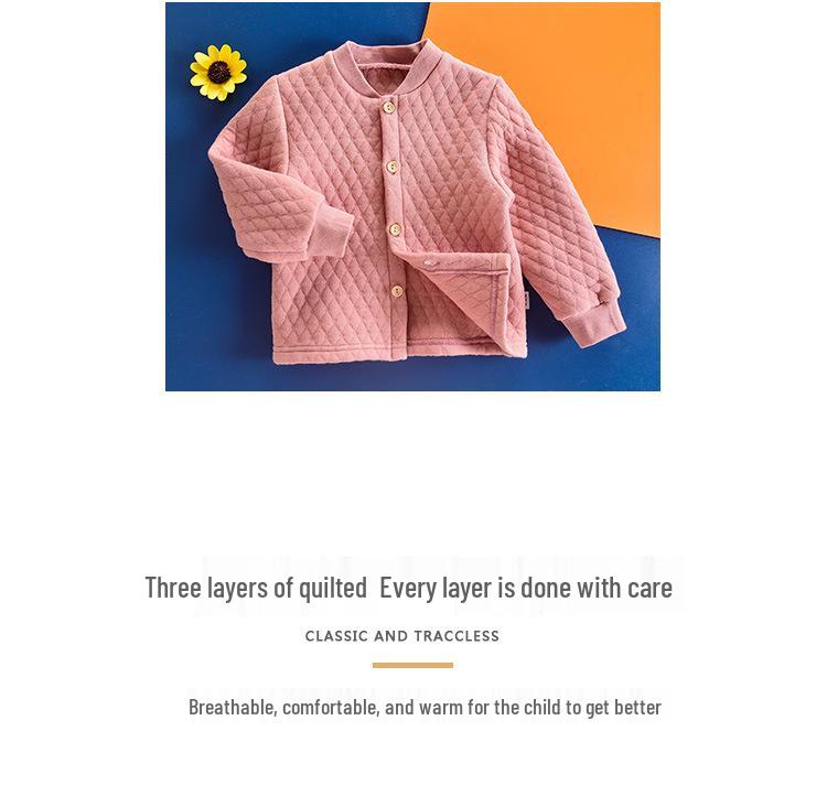 Baby Quilted Long-Sleeve Top: Unisex Three-Layer Autumn/Winter Underwear Pajamas