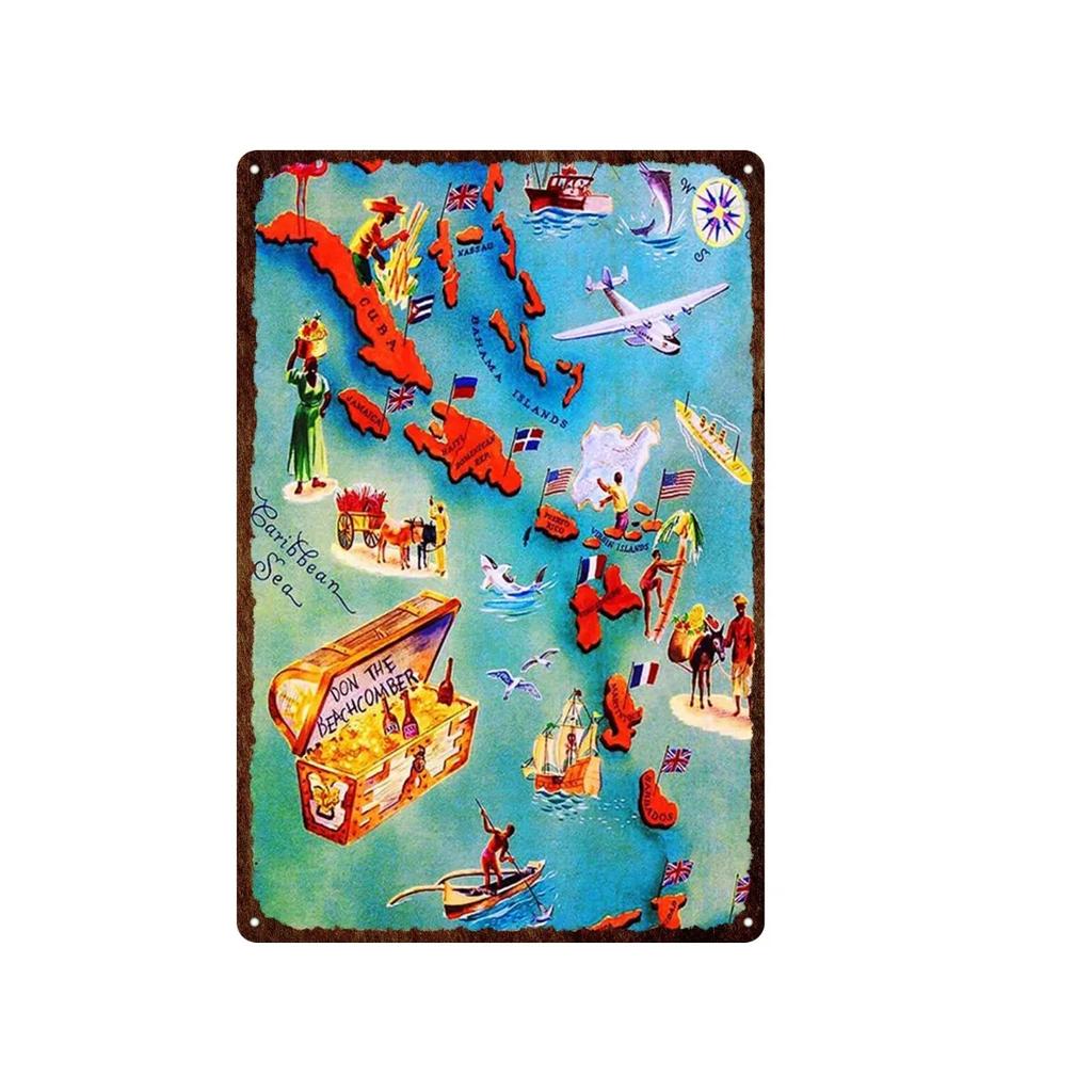 Aloha Philippines Brooklyn Vatican Bangkok Metal Plate Painting Iron Tin Sign Wall Art Picture For Garden Living Room Home Decor