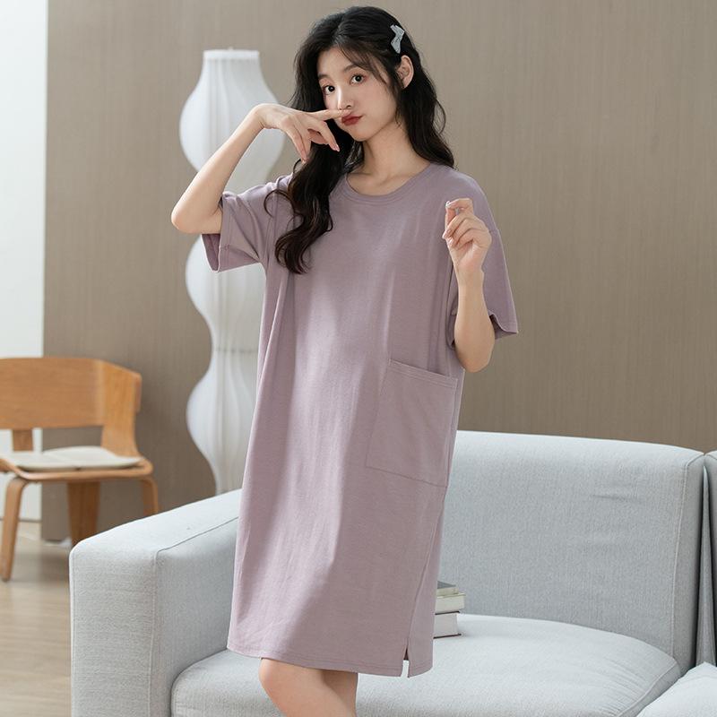 Women's Summer Cotton Loose Casual Short Sleeve Nightdress