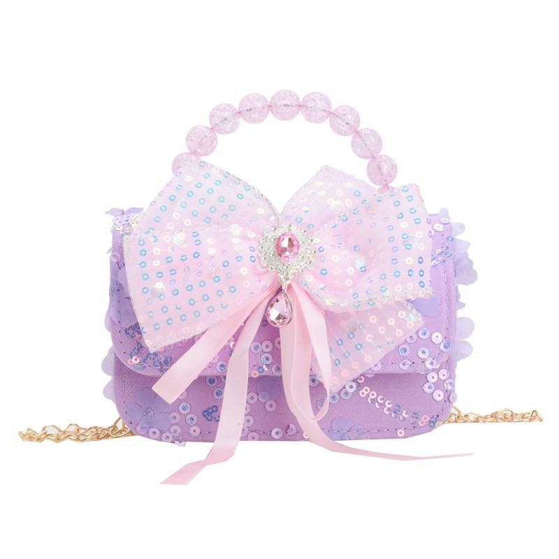 Bag Trendy Crossbody For Kids With Elegant Bow Design And Colorful Sequined Finish
