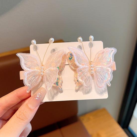 Girl Hairpin Double Layer Mesh Yarn Butterflies Decor Hair Clip with Imitation Pearls