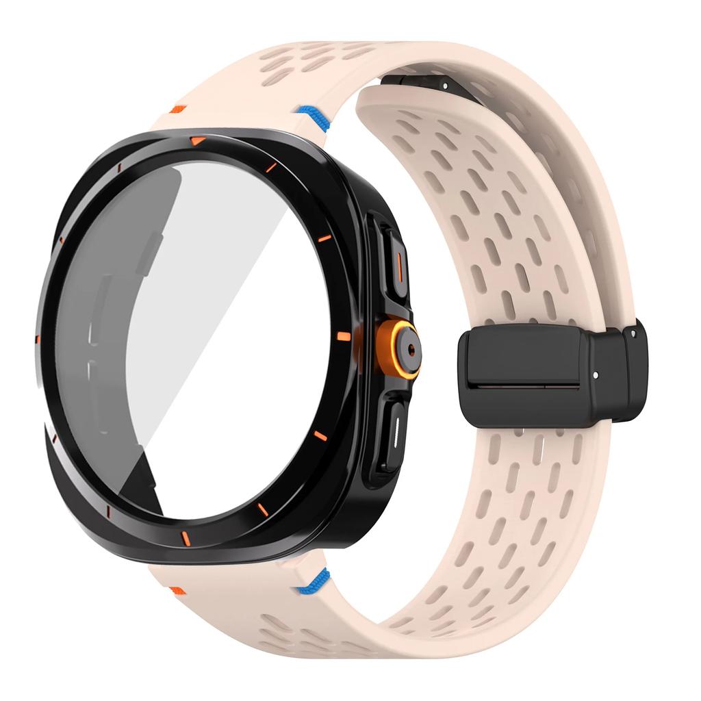 For Samsung Galaxy Watch 7 6 40mm 44mm Silicone Magneti Buckle Band +Change To Case Tempered Glass Full Protective Cover Bumper