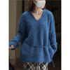 Winter Korean Style Lace-Up Waist Hoodie Sweater V-Neck Casual Loose Comfortable Simple Women Pullover Sweaters