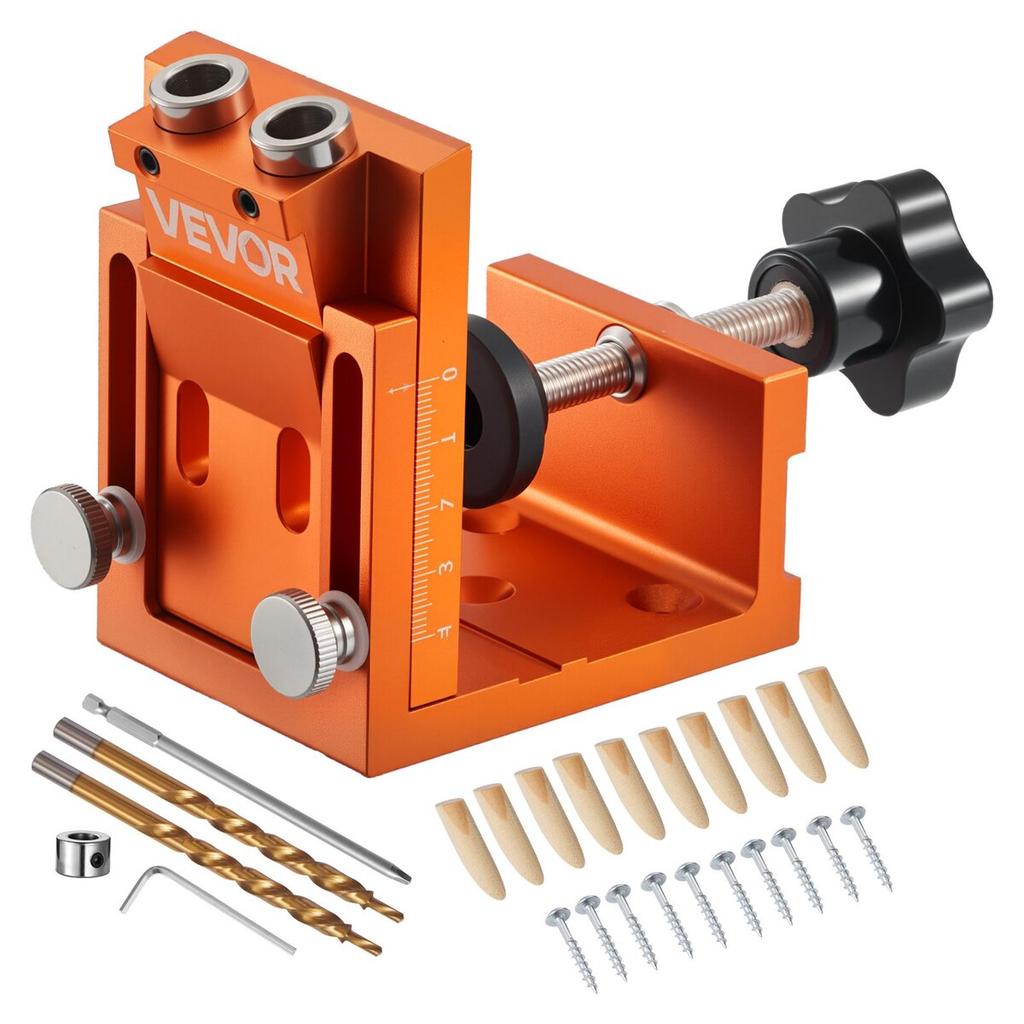 Pocket Hole Jig Kit, 12 Mm To 48 Mm Adjustable, Jig Pocket Hole System with Step Drill, Hex Wrench, Drill Stop Ring, Square Drive Bit, Plugs and