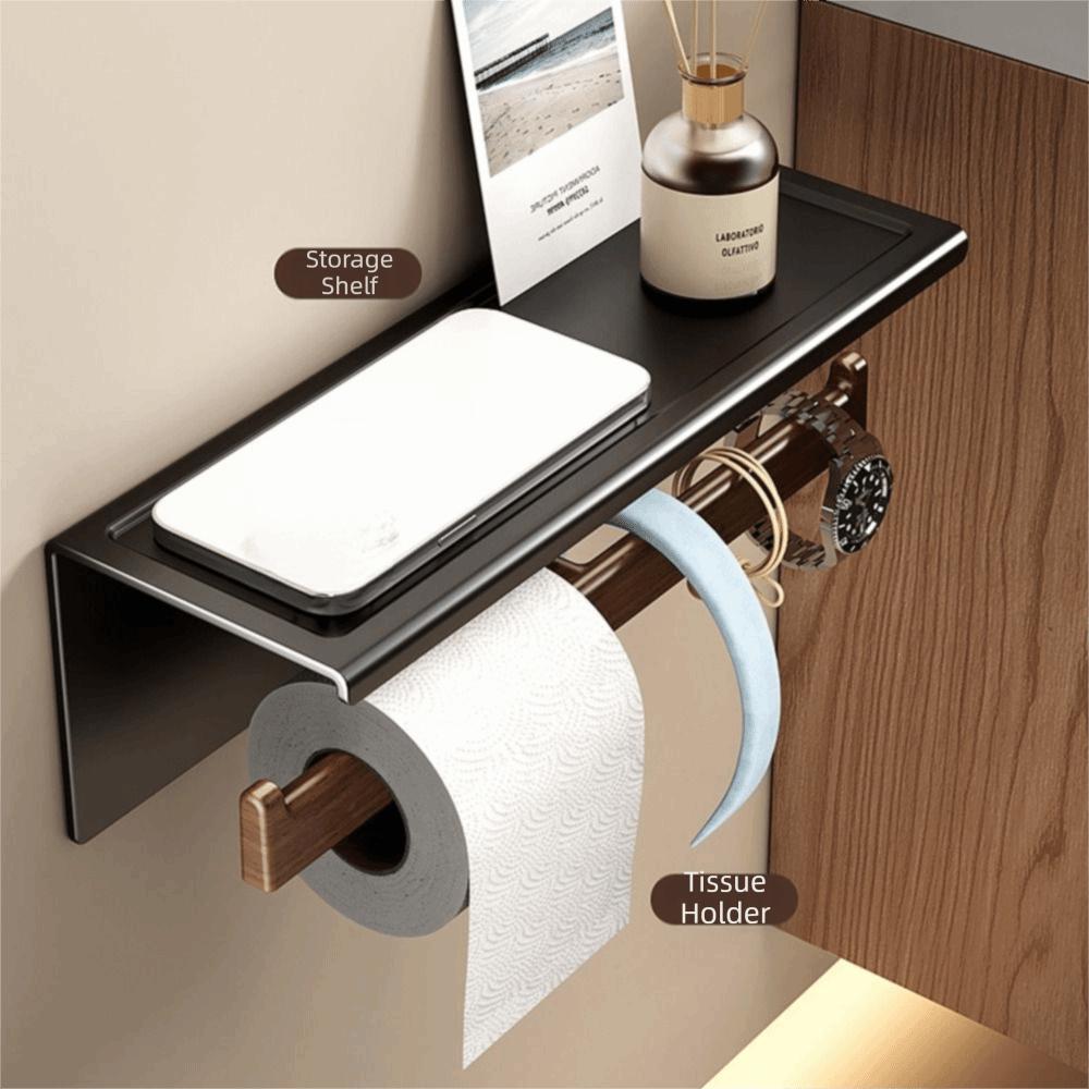 Wood Material Toilet Paper Roll Dispenser with Storage Tray Bathroom Tissue Roll Rack  Home