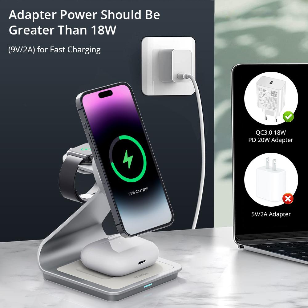 Z Type Metal 3in1 Wireless Charger For Iphone 13/15/14 Pro Max Fast Macsafe Wireless Chargers For Apple Watch 8/airpods 2