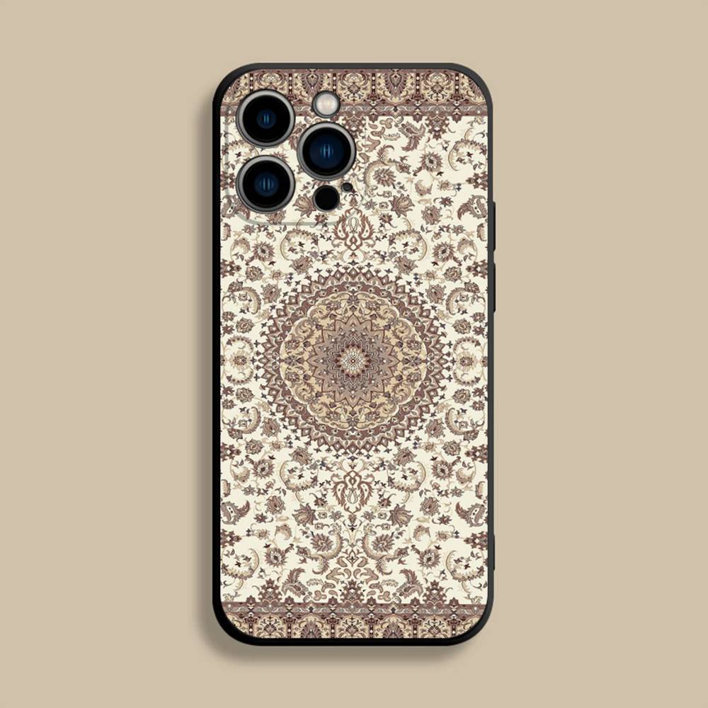 

Арабско-персидский ковер Цветочная роспись Чехол для телефона Для iPhone 17,16,15,14,13,12,Pro,Max,Plus,E,SE4,Air,Mini Черный Мягкий чехол iPhone13promax