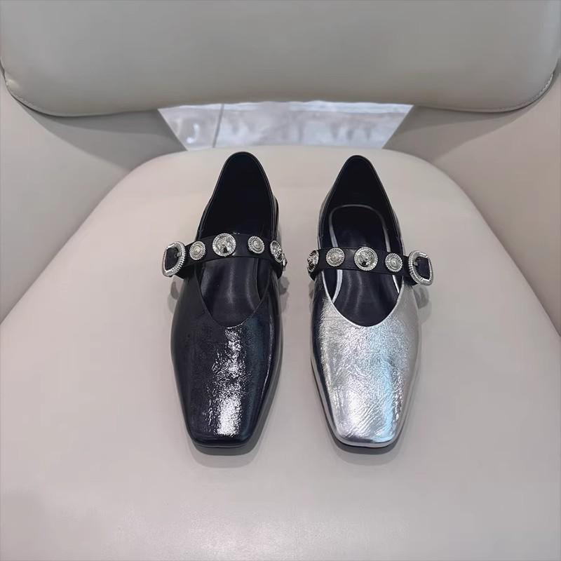 Sheepskin version~ French retro single shoes women's flat bow light mouth ballet shoes small square head Mary Jane shoes women