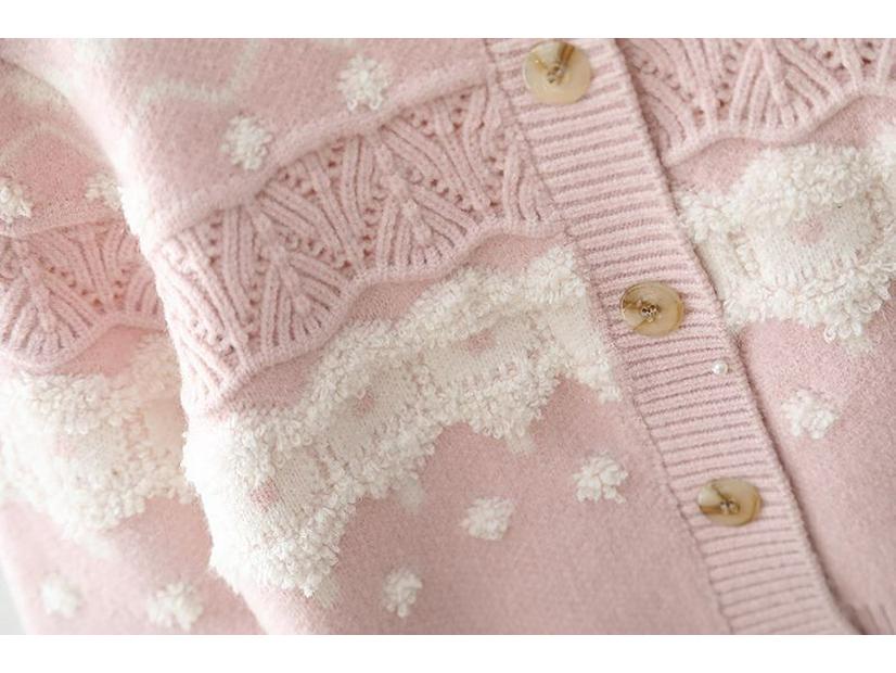 Fashionable Girls' Korean Style Knitted Cardigan Sweater - Autumn/Winter Lotus Root Color