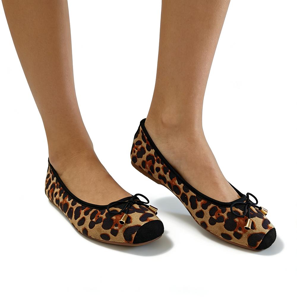 Women Classic Leopard Ballet Flats Square Toe Non-slip Flat Casual Slip-on Lightweight Shoes Daily Wear Plus Size 42