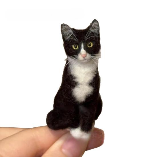 Mini Filtad Ullkatt Handgjord Nålfiltad Djurfigur Udda Gosedjur Handgjord Filtkattunge Bordsdekoration