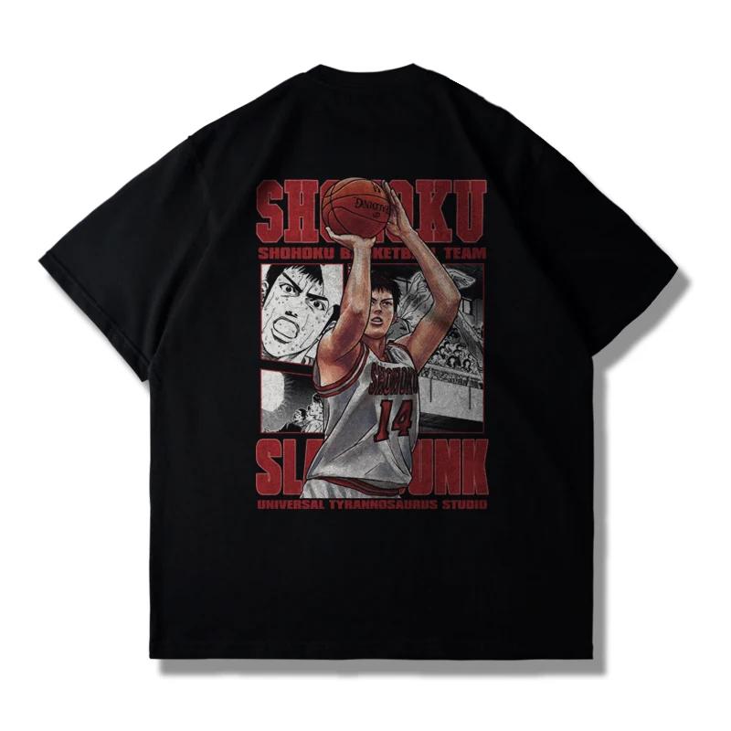 Japanese Anime Slam Dunk Master Big Movie Blockbuster Short Sleeve T-shirt Summer Loose 100% Cotton Sakura Ikebana