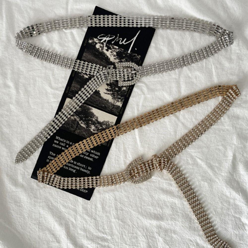 

Gold Rhinestone Waist Belt Dress Decor Korean Waistband Luxury Crystal Waist Chain Party срібний