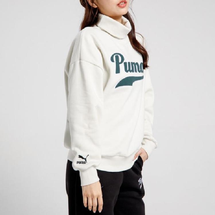Puma Sports Lifestyle Series Letter Casual Stand Collar Long Sleeve Sweatshirt Women Sweatshirt White 534387-05