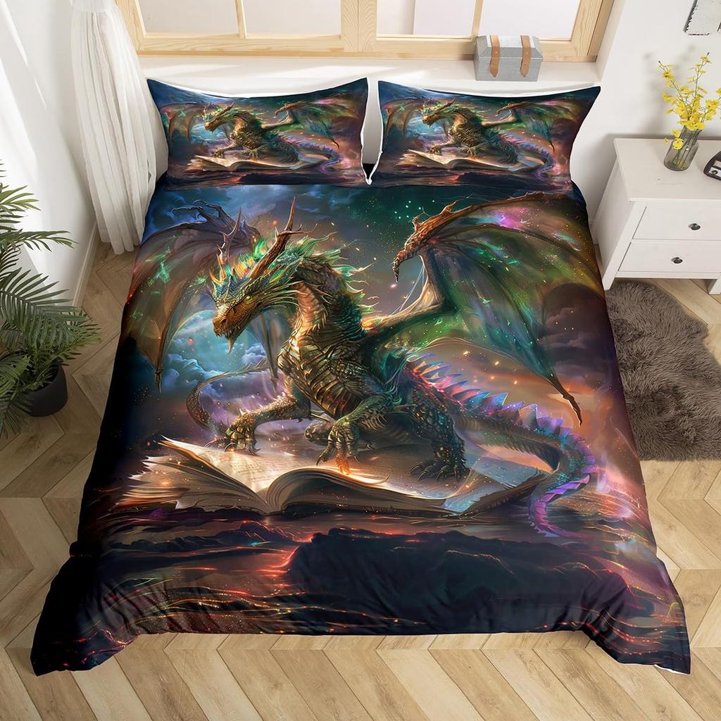 Galaxy Dragon Duvet Cover Sets For Kids Boys Girls Queen Lightweight Quilt Covers Starry Sky Jungle Animals Dragon Bedding Set