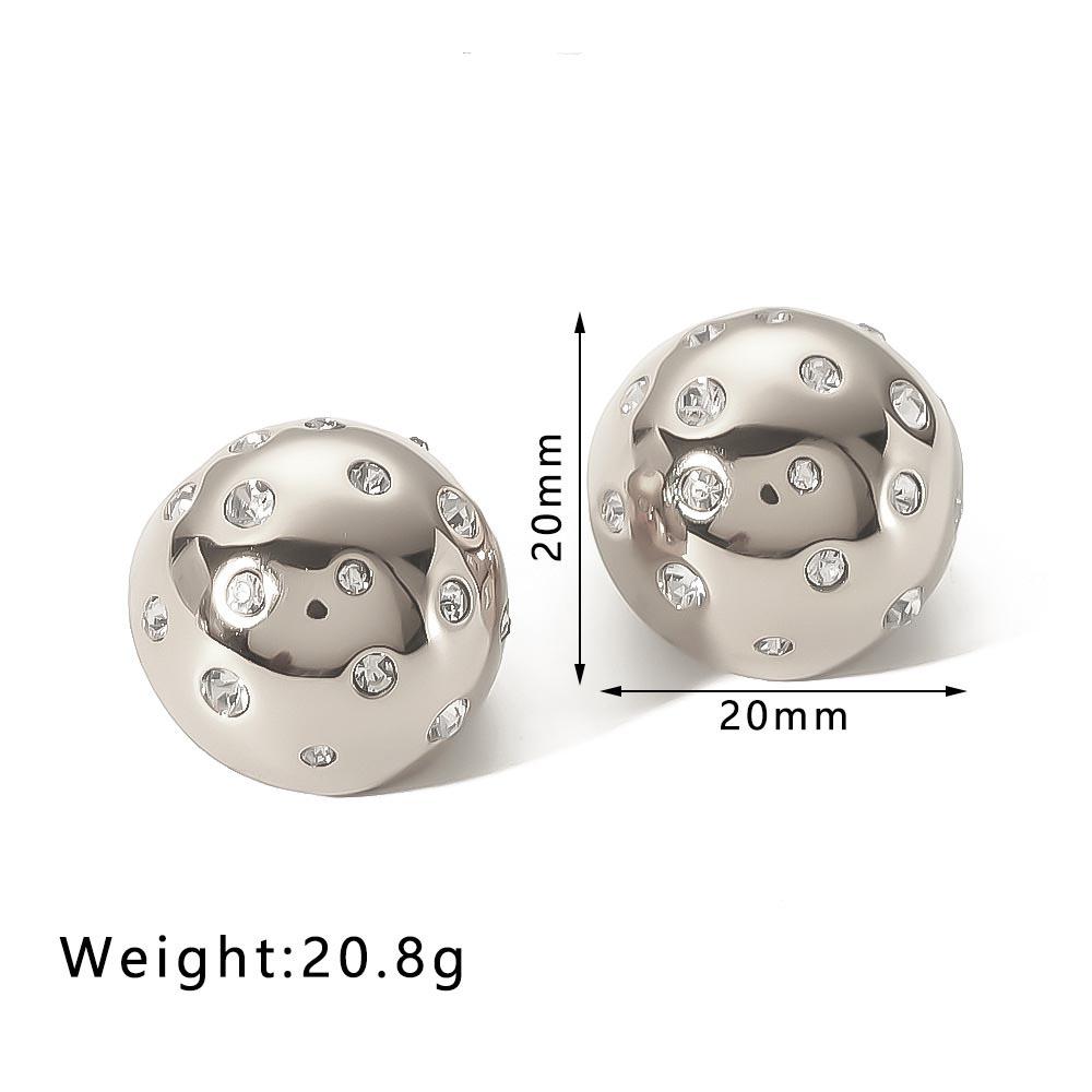 Round Ball Inlaid Diamond Spark Earrings For Women Gold Sliver Color Zirconia Stud