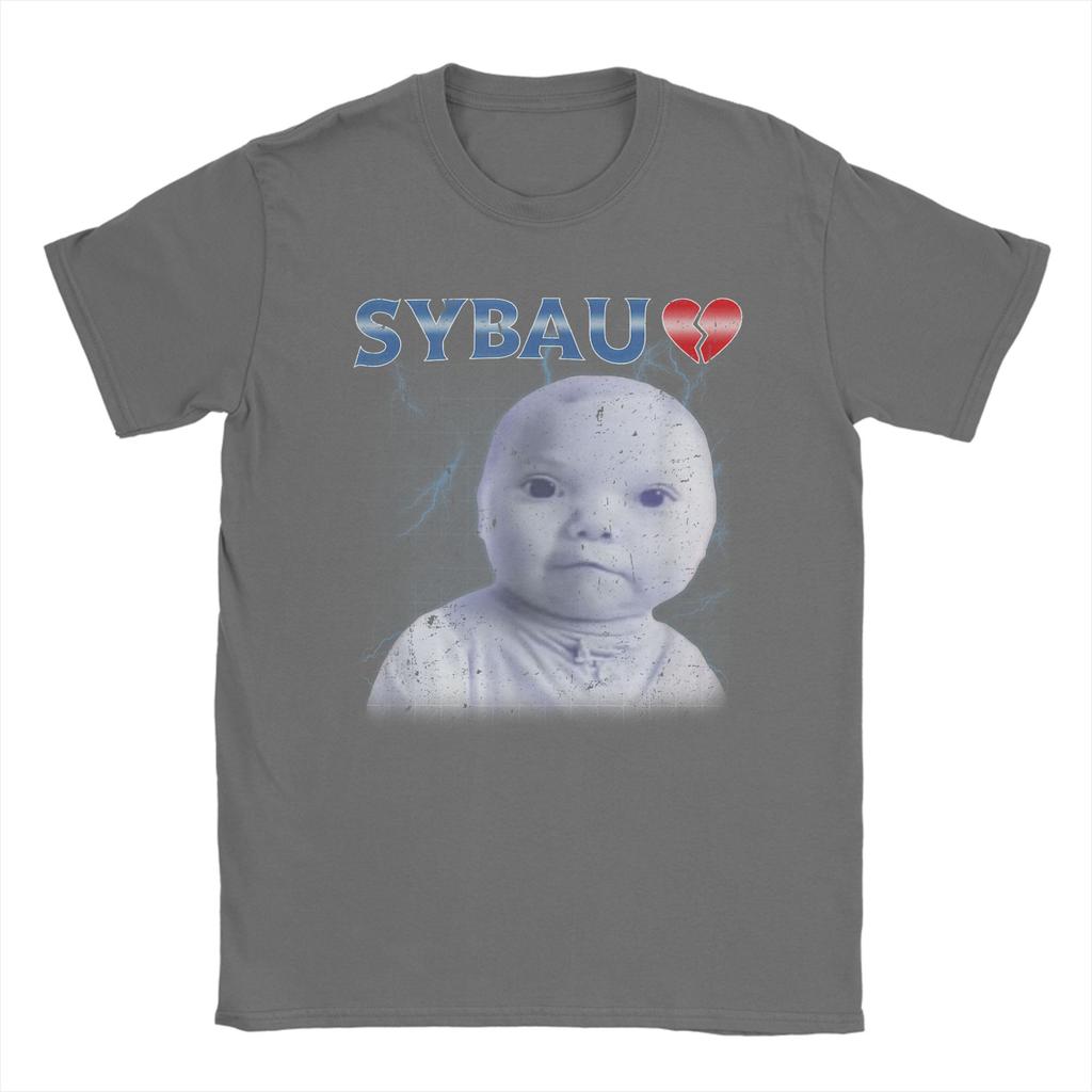 SYBAU Meme Niche Tuff AI Baby Holding Laugh T Shirt Cotton TShirts For Men Hip Hop Tee Shirt ShortSleeve Vintage Clothing