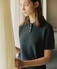 JE NE SAIS QUOI Cashmere Short Sleeve Polo Knit_ Charcoal