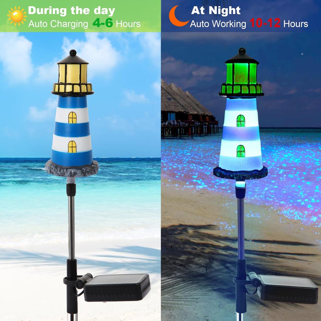 Solar Outdoor Lights,1 Pack Lighthouse Solar Lights Outdoor Waterproof, Solar Walkway Lights for Your Garden, Landscape, Path, Yard, Patio, Driveway